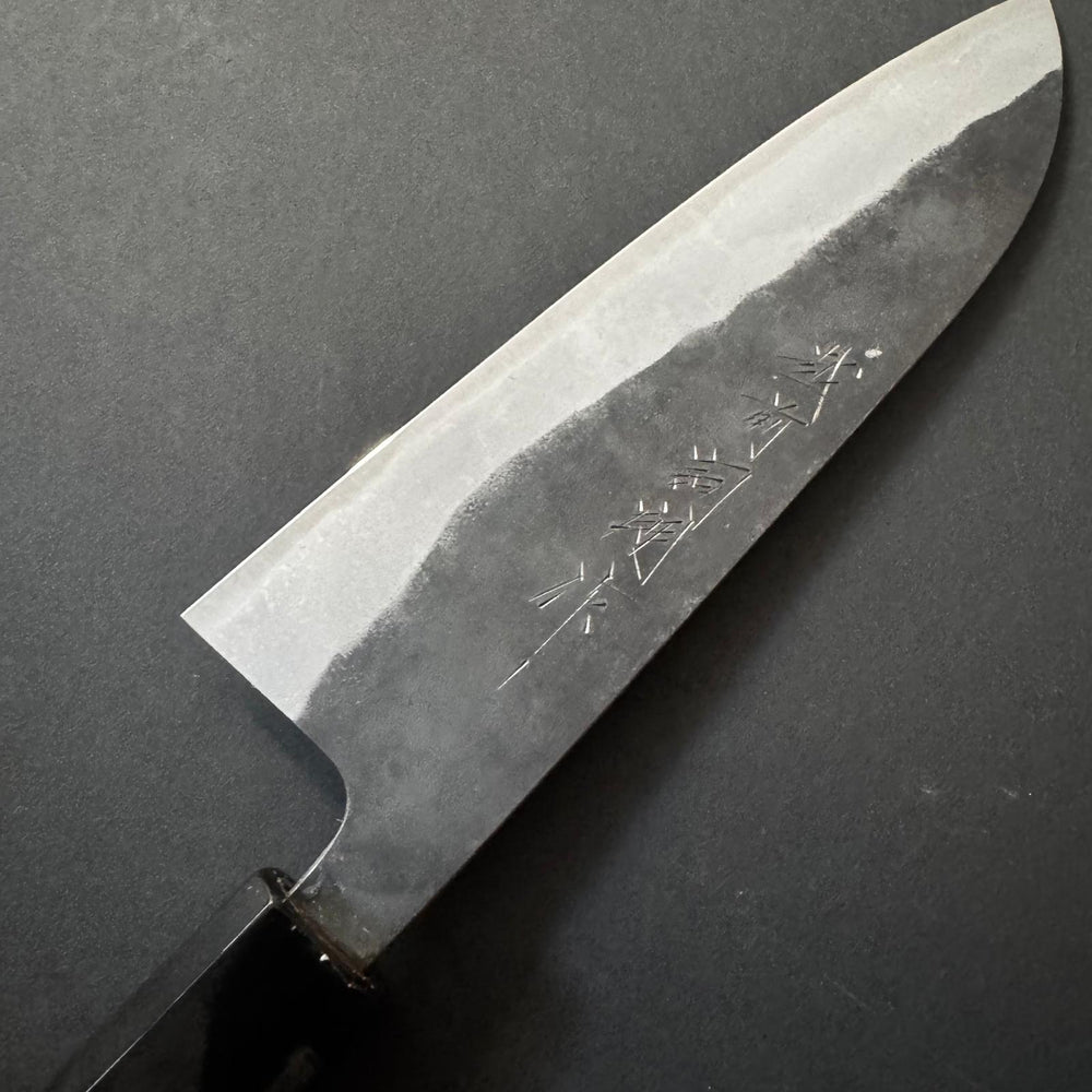 Santoku knife, Aogami super with stainless steel cladding, kurouchi finish - Kamo