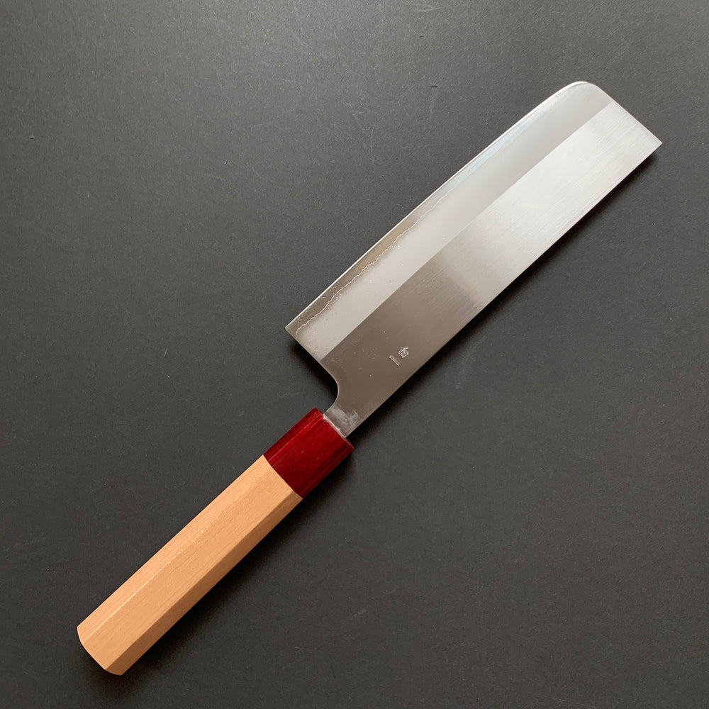 Nakiri knife, Shirogami 1 with stainless steel cladding, Polished finish - Tsunehisa