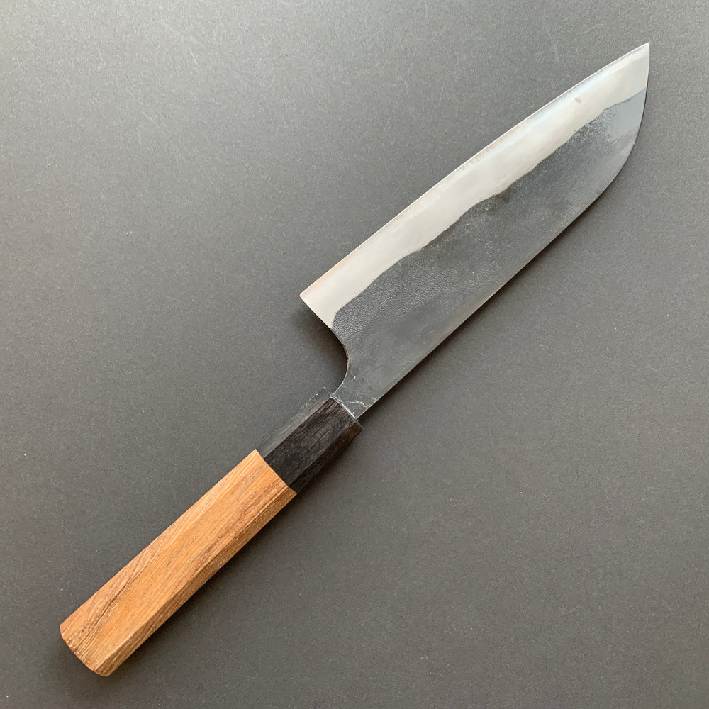 Santoku knife, Shirogami 2 with iron cladding, Kurouchi finish - Kajibee