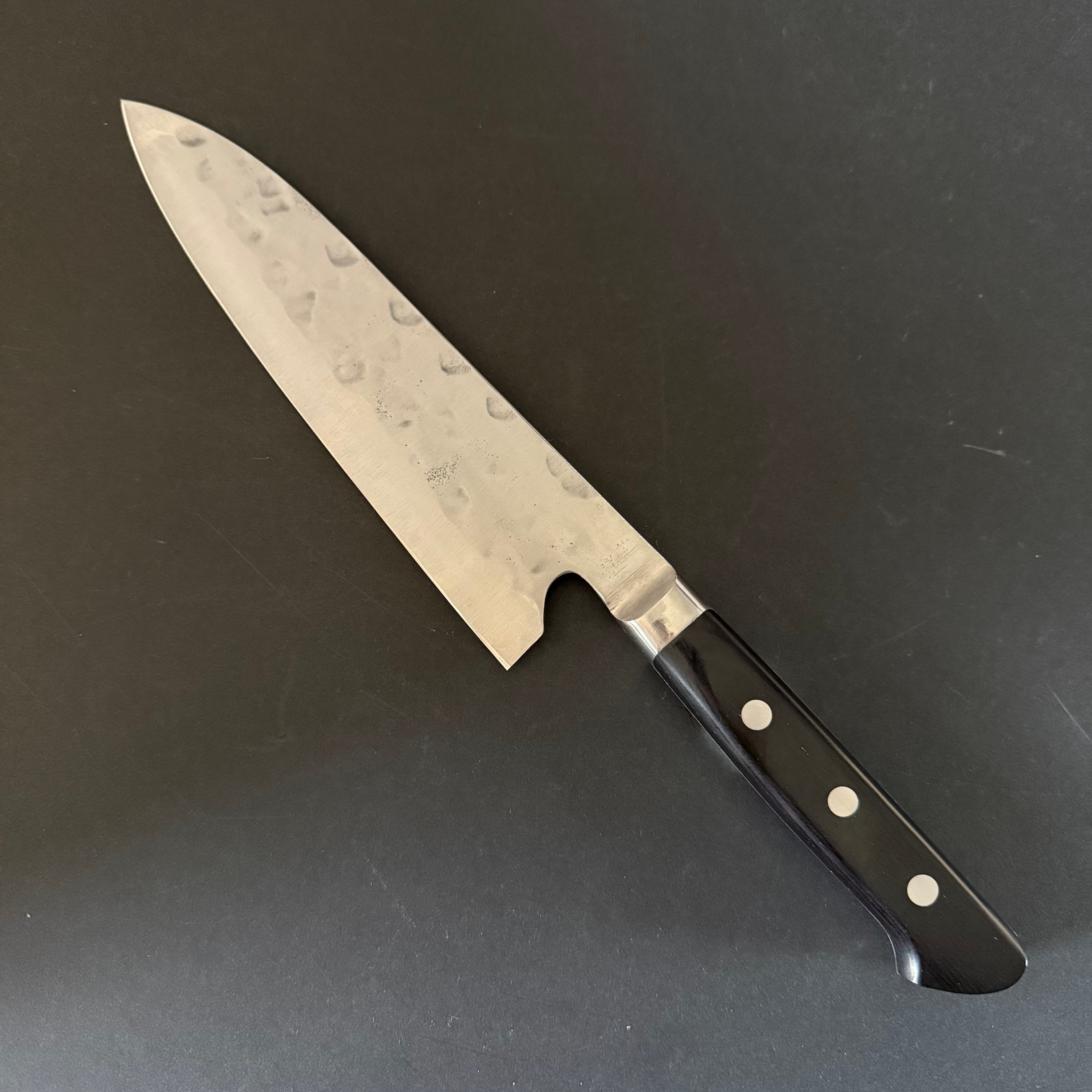 Gyuto knife, Shirogami 1 with stainless steel cladding, nashiji finish, Maboroshi range, western handle - Fujiwara