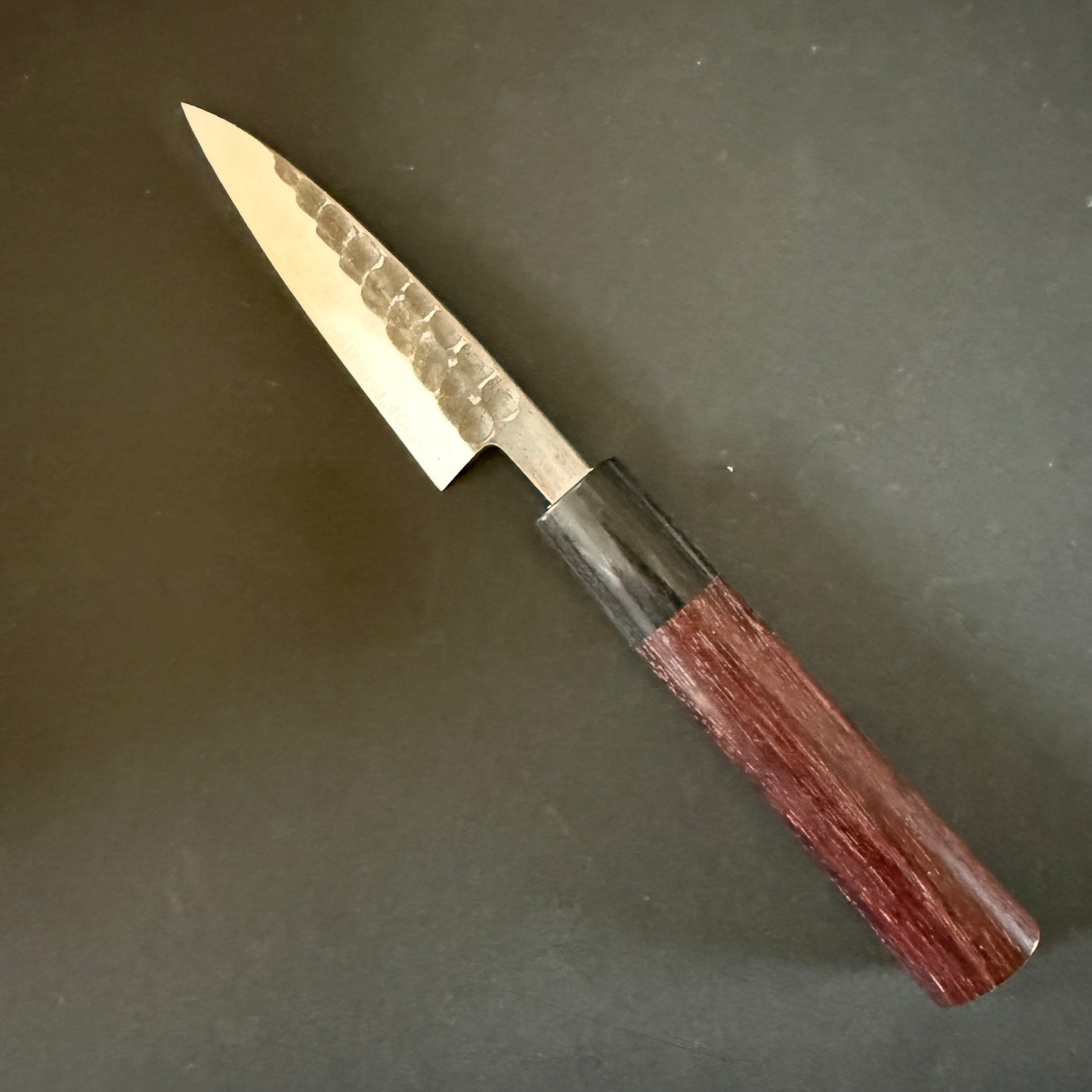 Petty knife, Aogami 2 core with stainless steel cladding, Tsuchime Kurouchi Finish, 85mm - Ohishi