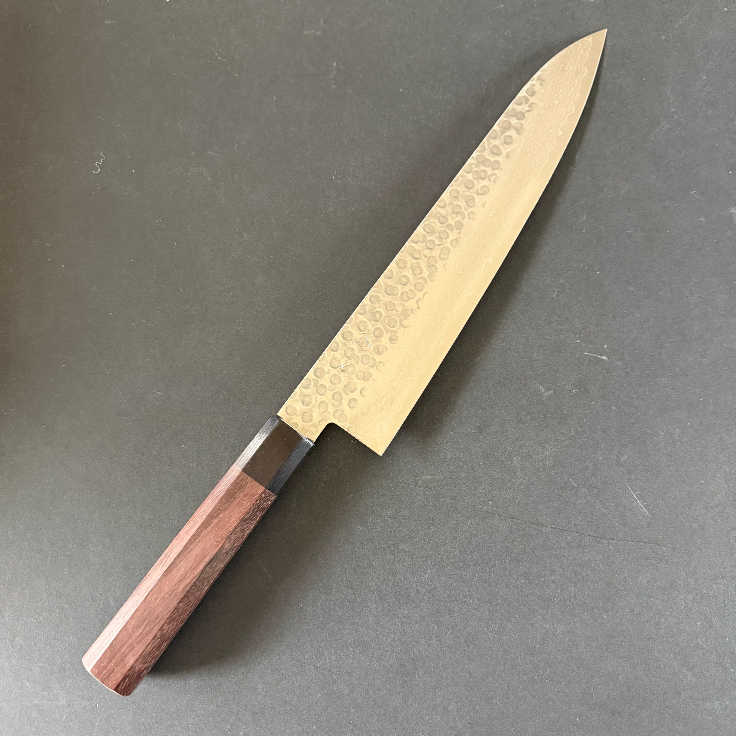 Gyuto knife, AUS10, tsuchime damascus finish, octagonal handle - Ohishi