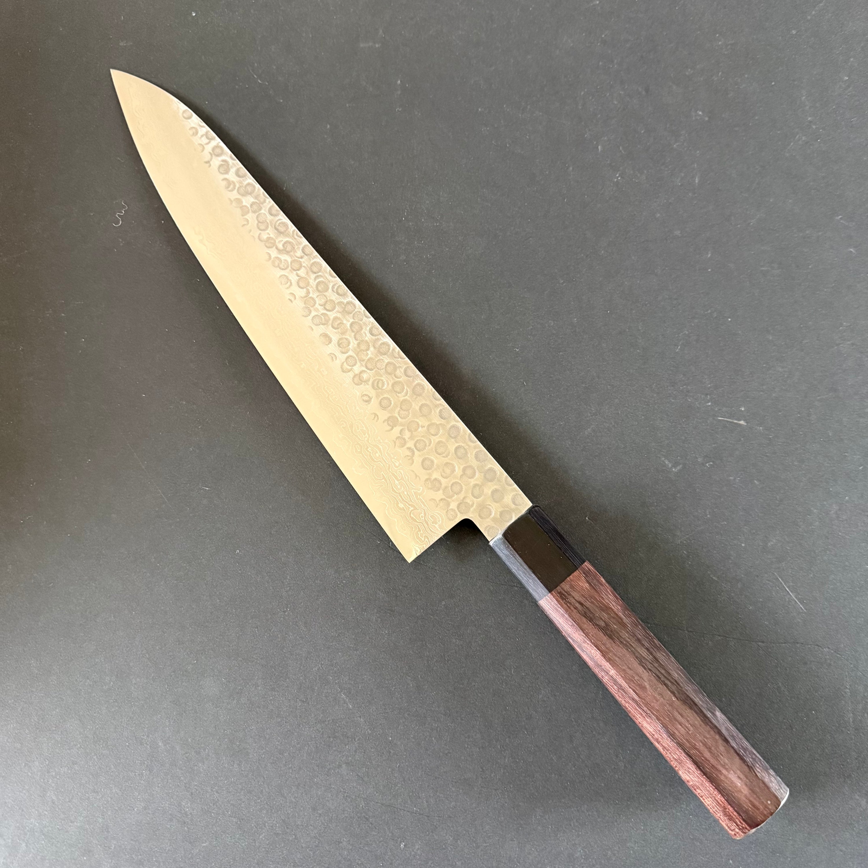 Gyuto knife, AUS10, tsuchime damascus finish, octagonal handle - Ohishi