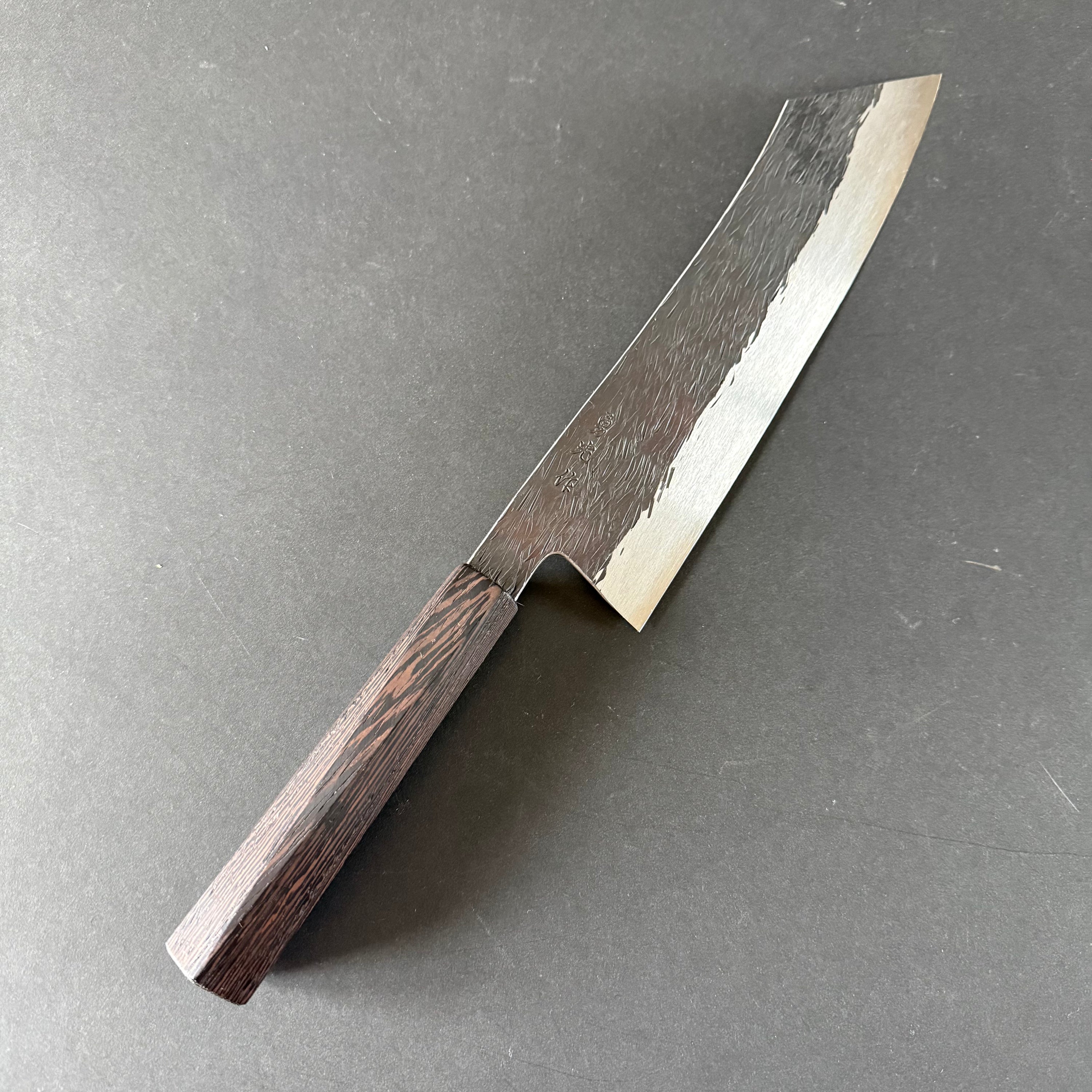 Kiritsuke knife, curved spine, Aogami Super, tsuchime finish - Abe Isamitsu