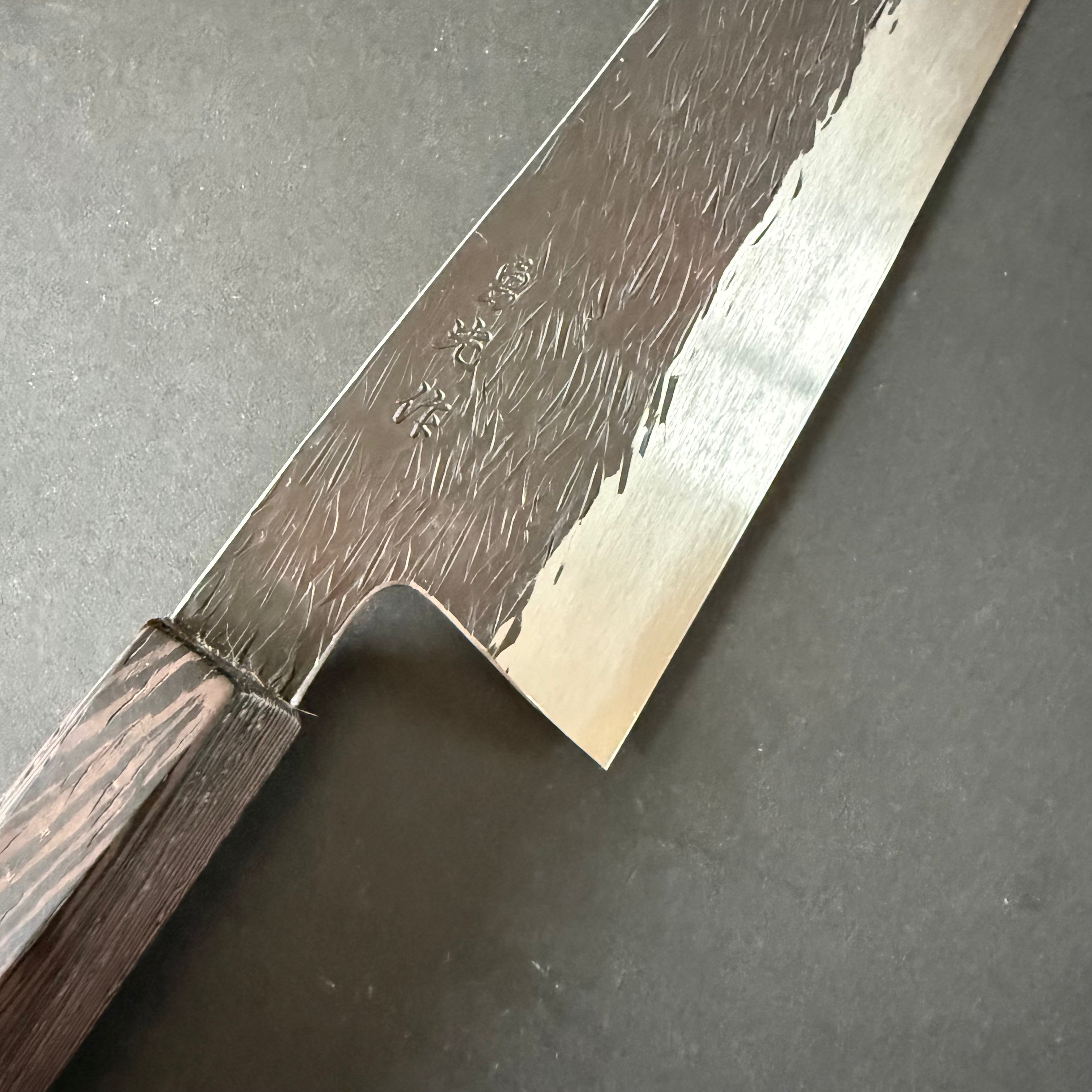 Kiritsuke knife, curved spine, Aogami Super, tsuchime finish - Abe Isamitsu