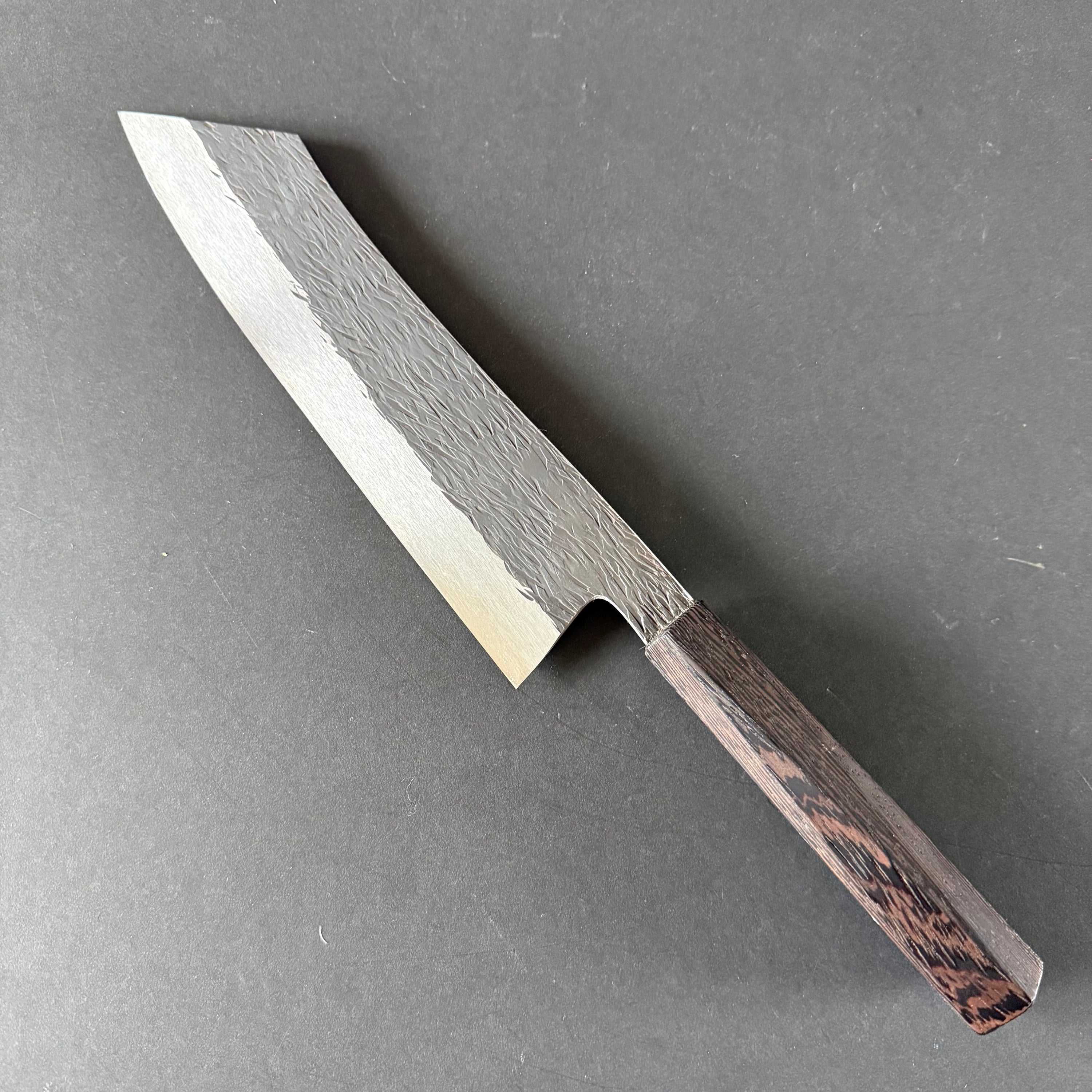 Kiritsuke knife, curved spine, Aogami Super, tsuchime finish - Abe Isamitsu