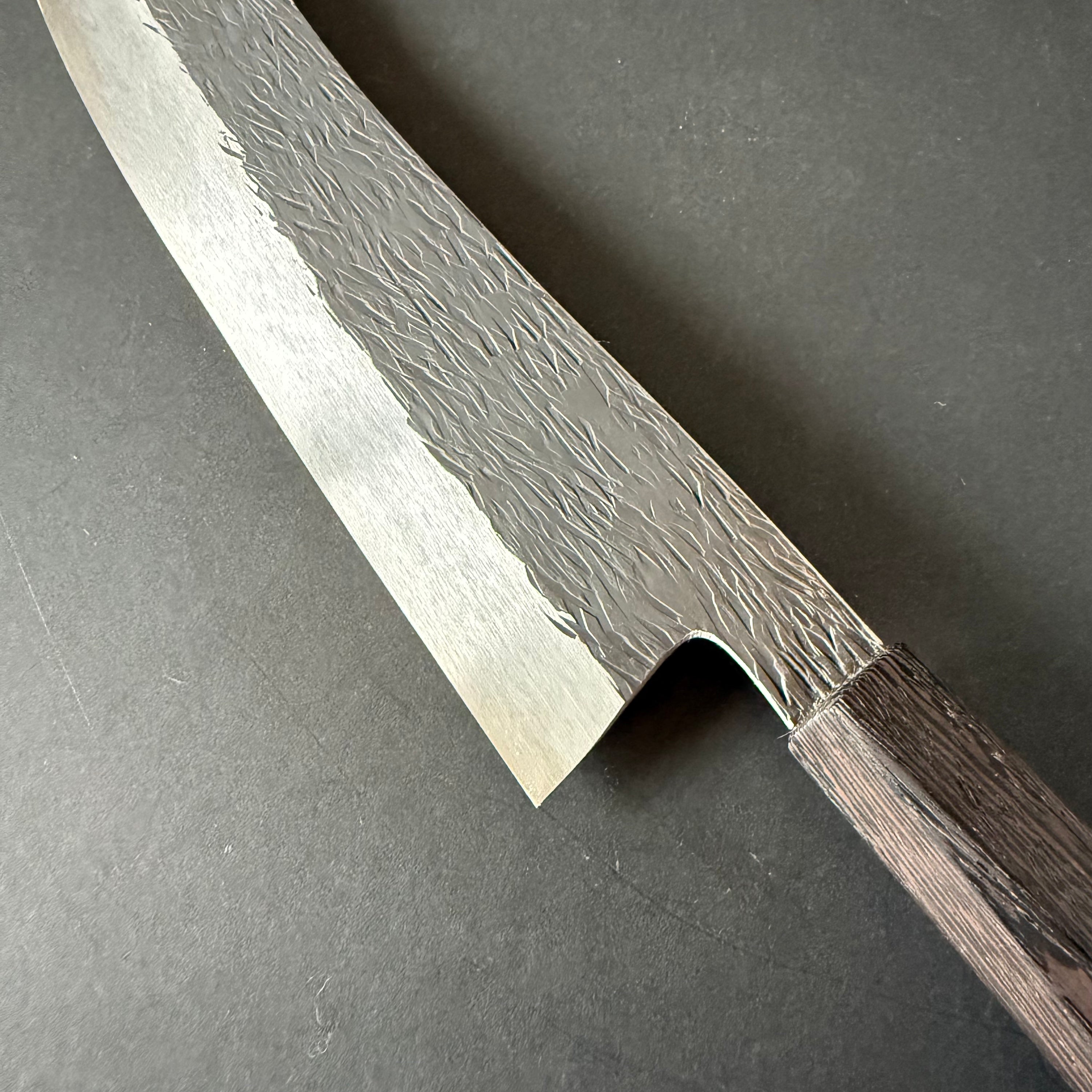 Kiritsuke knife, curved spine, Aogami Super, tsuchime finish - Abe Isamitsu