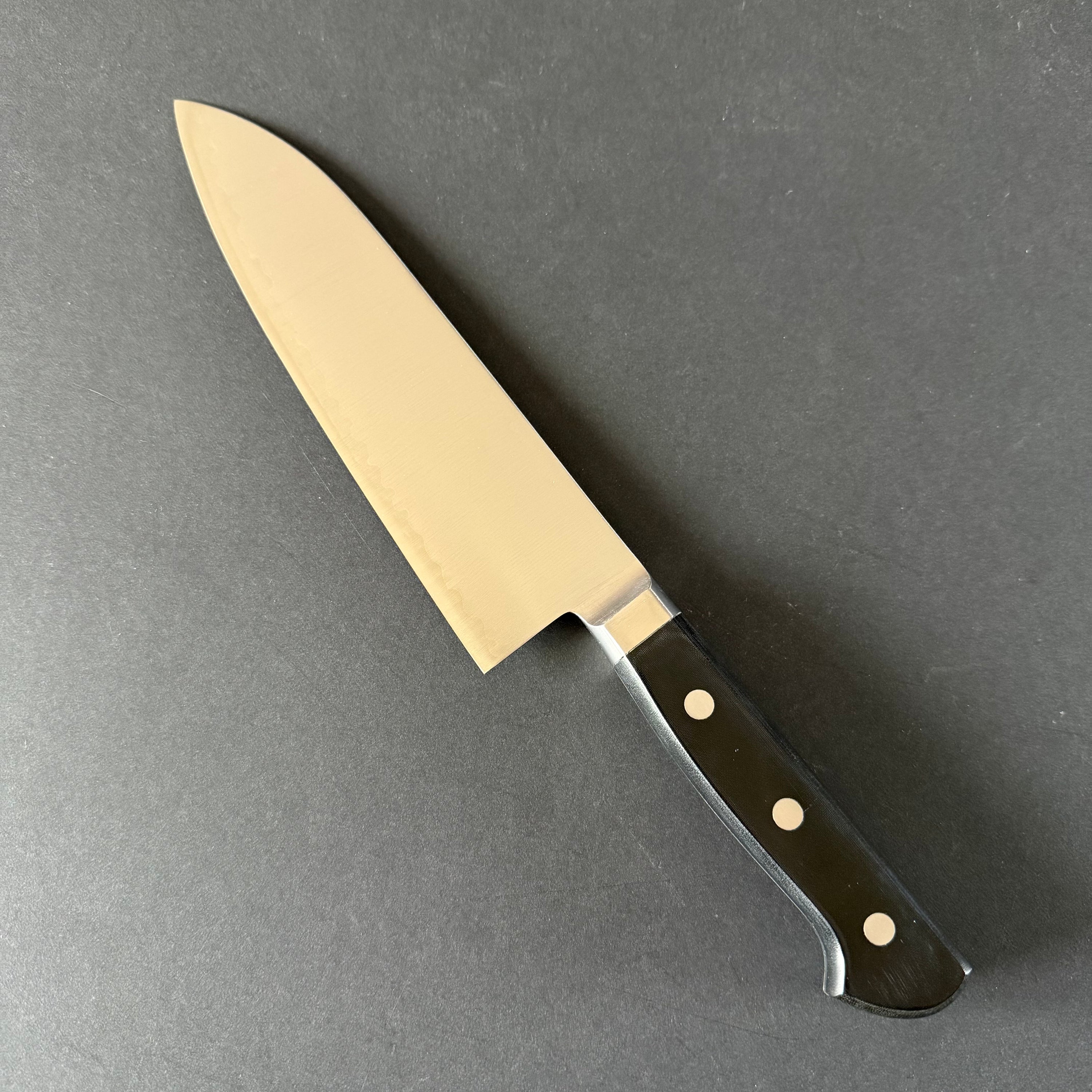 Santoku knife, Aogami Super core with stainless steel cladding, migaki finish - Ohishi