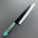 Kiritsuke Gyuto knife, SG2 powder steel, Kurouchi and Tsuchime finish, Turquoise handle - Nigara