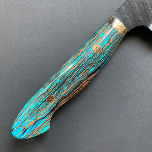 Kiritsuke Gyuto knife, SG2 powder steel, Kurouchi and Tsuchime finish, Turquoise handle - Nigara