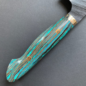 Kiritsuke Gyuto knife, SG2 powder steel, Kurouchi and Tsuchime finish, Turquoise handle - Nigara