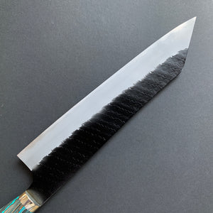 Kiritsuke Gyuto knife, SG2 powder steel, Kurouchi and Tsuchime finish, Turquoise handle - Nigara