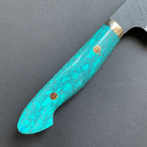 Kiritsuke Gyuto knife, SG2 powder steel, Kurouchi and Tsuchime finish, Turquoise handle - Nigara