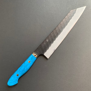Kiritsuke Gyuto knife, SG2 powder steel, Kurouchi and Tsuchime finish, Turquoise handle - Nigara