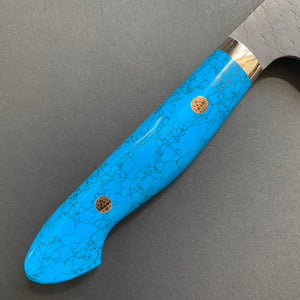Kiritsuke Gyuto knife, SG2 powder steel, Kurouchi and Tsuchime finish, Turquoise handle - Nigara