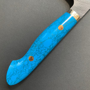 Kiritsuke Gyuto knife, SG2 powder steel, Kurouchi and Tsuchime finish, Turquoise handle - Nigara