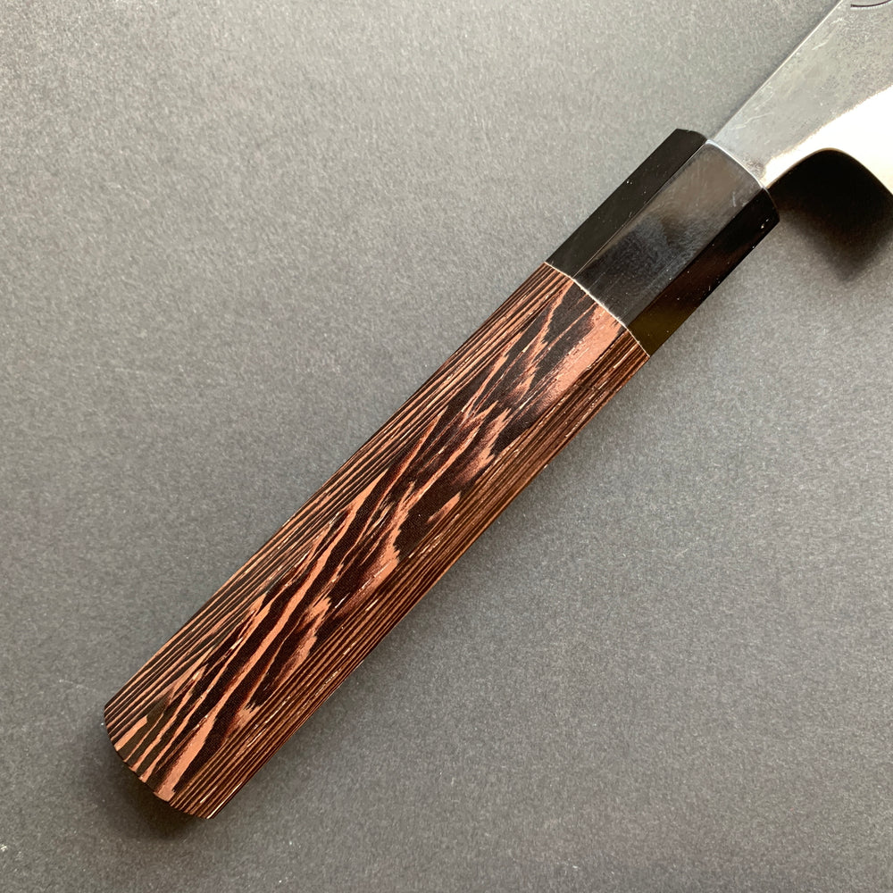 Petty knife, Shirogami 2 carbon steel with Stainless Steel cladding, Kurouchi finish, Kurokaze range - Hatsukokoro