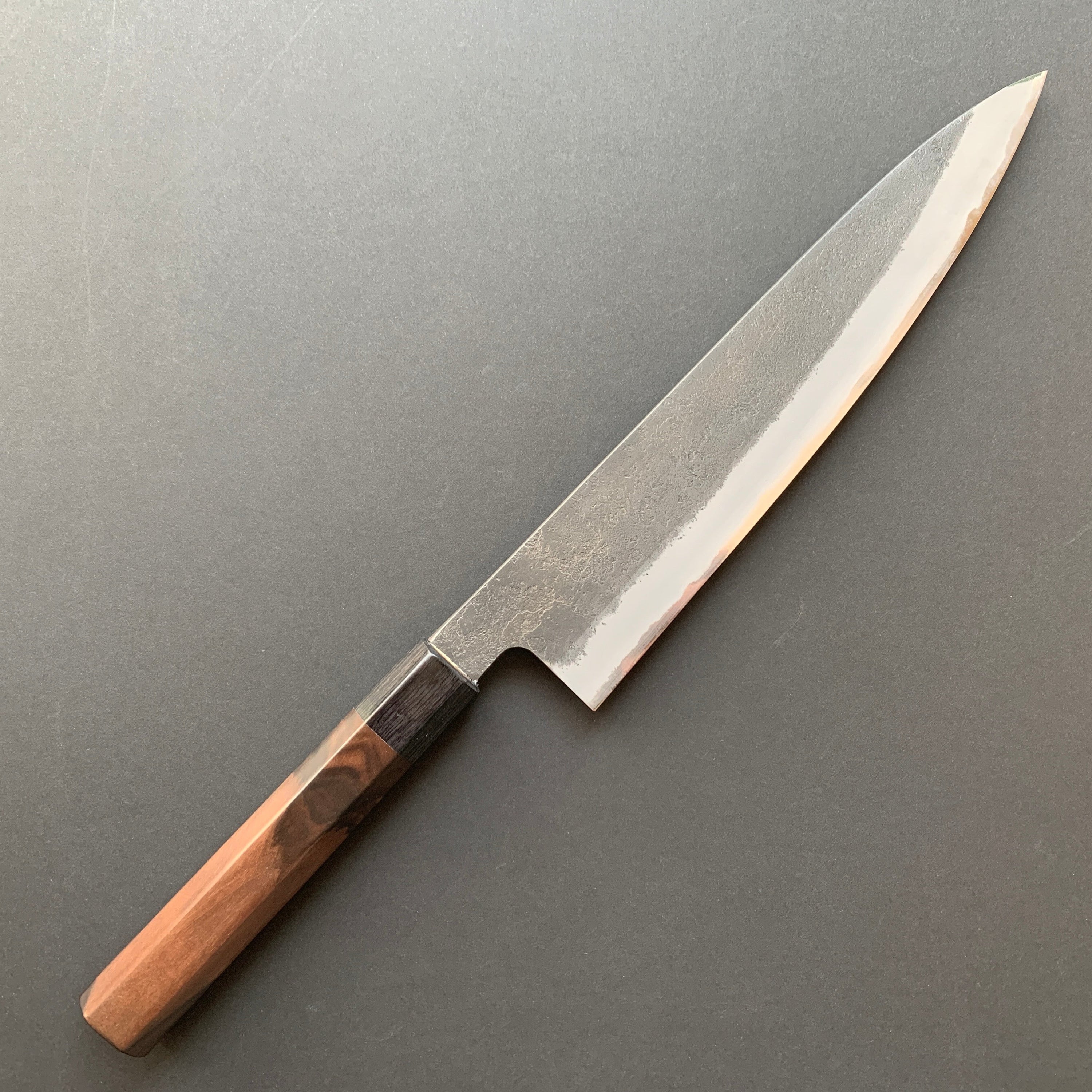 Gyuto knife, Aogami Super with stainless steel cladding, Kurouchi finish - Mutsumi Hinoura