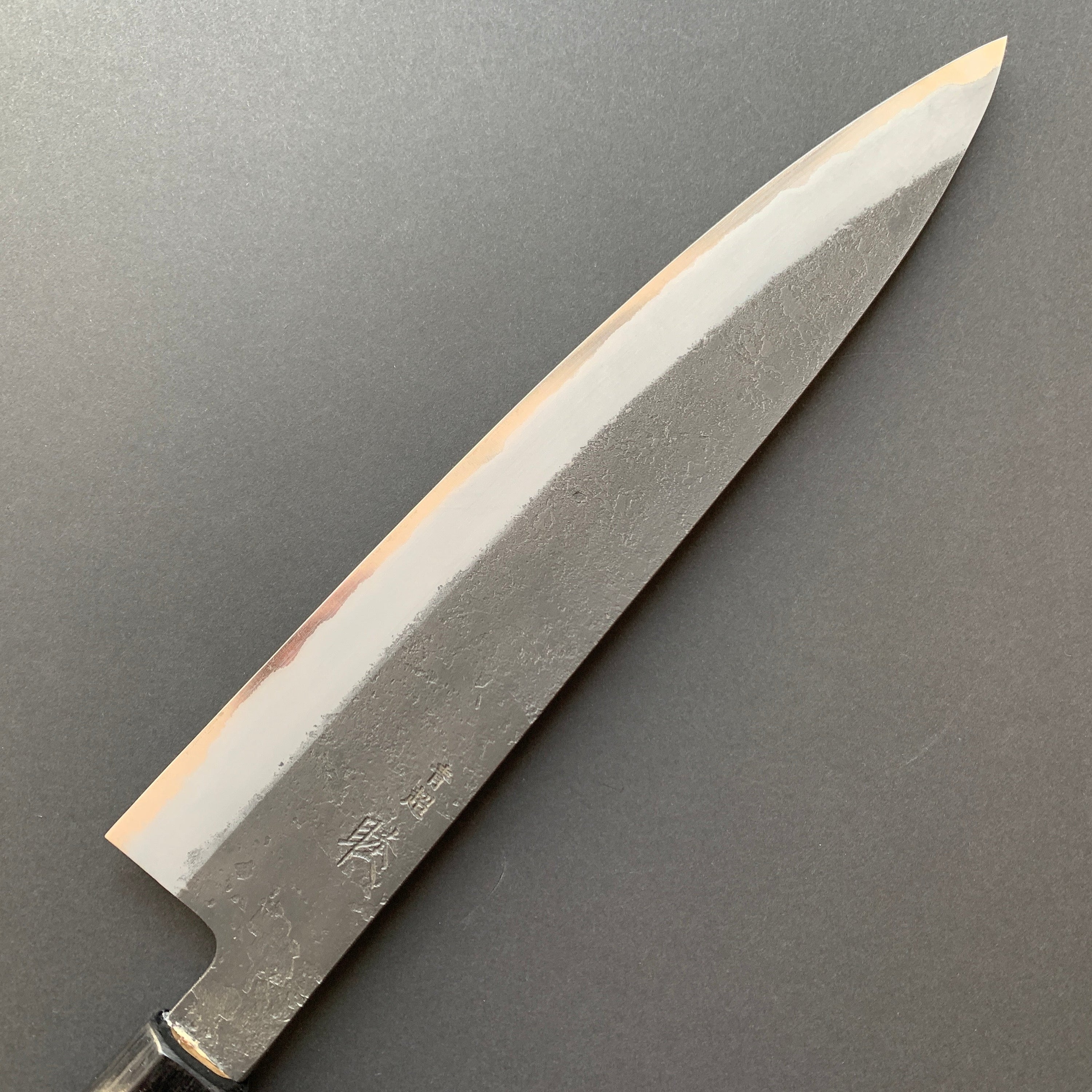 Gyuto knife, Aogami Super with stainless steel cladding, Kurouchi finish - Mutsumi Hinoura