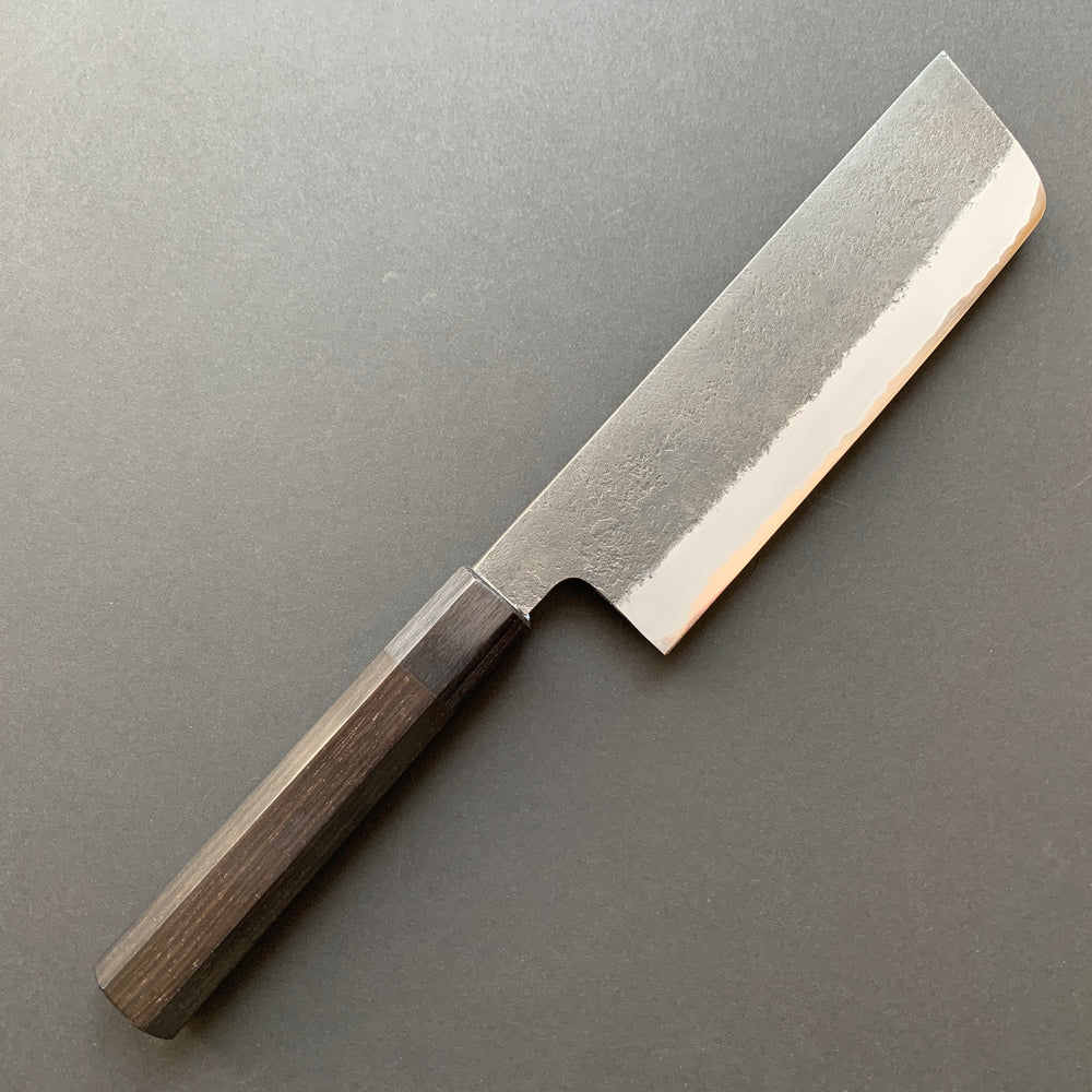 Nakiri knife, Aogami Super with stainless steel cladding, Kurouchi Nashiji finish - Mutsumi Hinoura