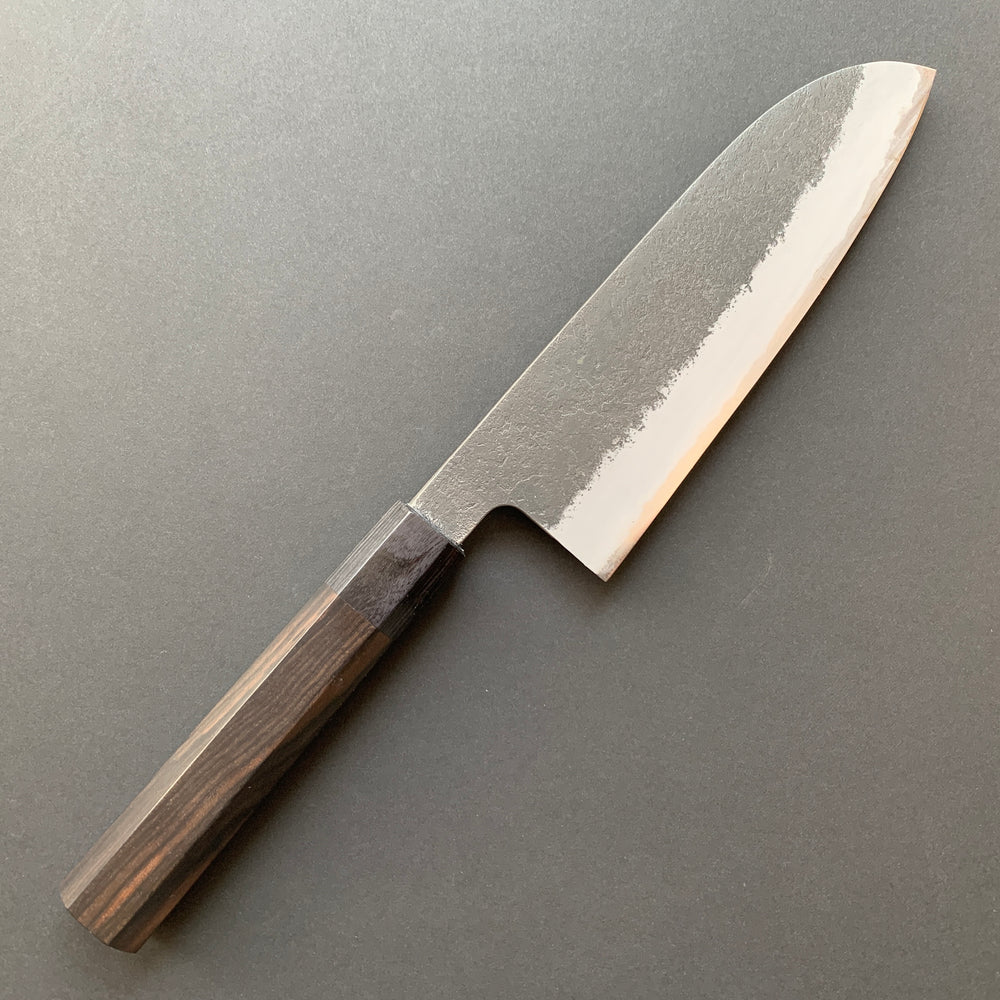Santoku knife, Aogami Super with stainless steel cladding, Kurouchi Nashiji finish - Mutsumi Hinoura
