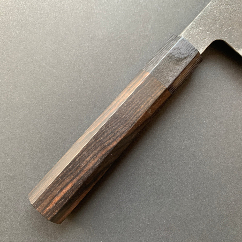 Santoku knife, Aogami Super with stainless steel cladding, Kurouchi Nashiji finish - Mutsumi Hinoura
