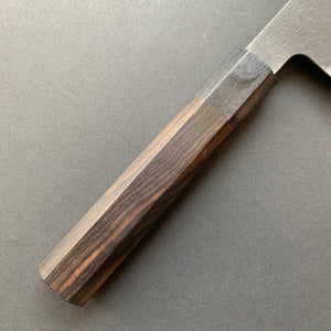 Santoku knife, Aogami Super with stainless steel cladding, Kurouchi Nashiji finish - Mutsumi Hinoura