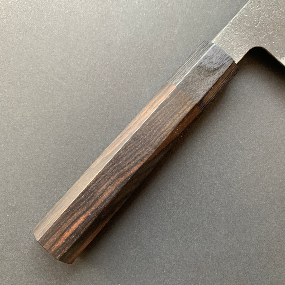 Santoku knife, Aogami Super with stainless steel cladding, Kurouchi Nashiji finish - Mutsumi Hinoura