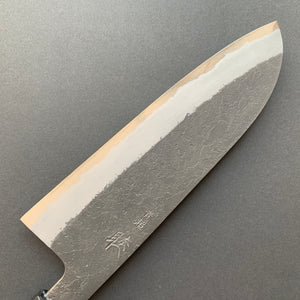 Santoku knife, Aogami Super with stainless steel cladding, Kurouchi Nashiji finish - Mutsumi Hinoura