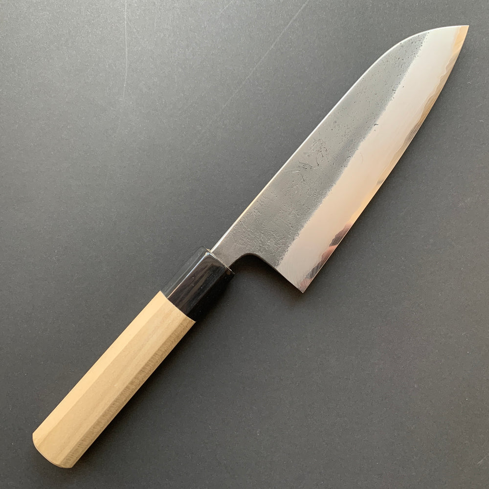 Santoku knife, Shirogami 2 core with Stainless Steel cladding, Kurouchi finish - Wakui