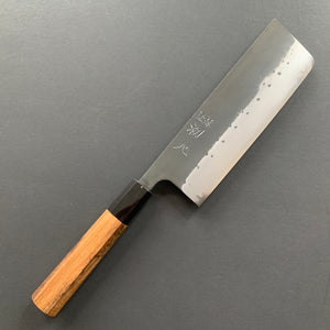 Nakiri knife, Aogami super with iron cladding, Damascus Kurouchi finish, Shinkiro range - Hatsukokoro