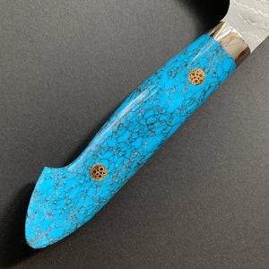 Bunka knife, SG2 powder steel, tsuchime finish, Western style Turquoise handle - Nigara