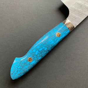 Santoku knife, SG2 powder steel, tsuchime finish, Western style Turquoise handle - Nigara