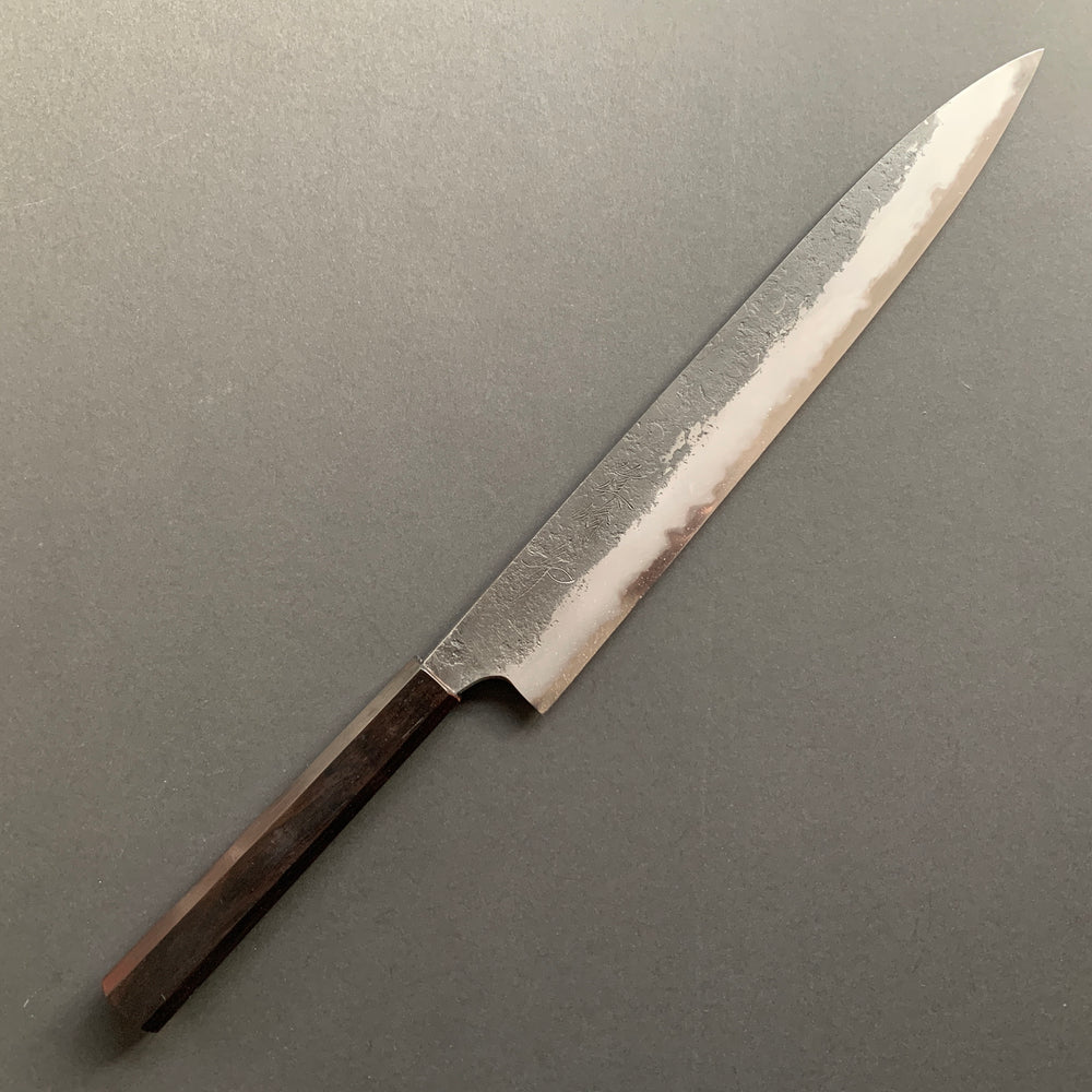 Sujihiki knife, Shirogami 2 with iron cladding, Nashiji Kurouchi finish - Naoki Mazaki