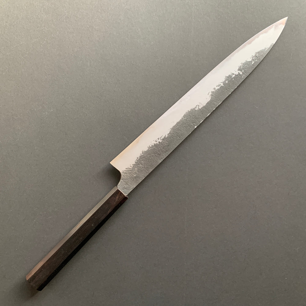 Sujihiki knife, Shirogami 2 with iron cladding, Nashiji Kurouchi finish - Naoki Mazaki