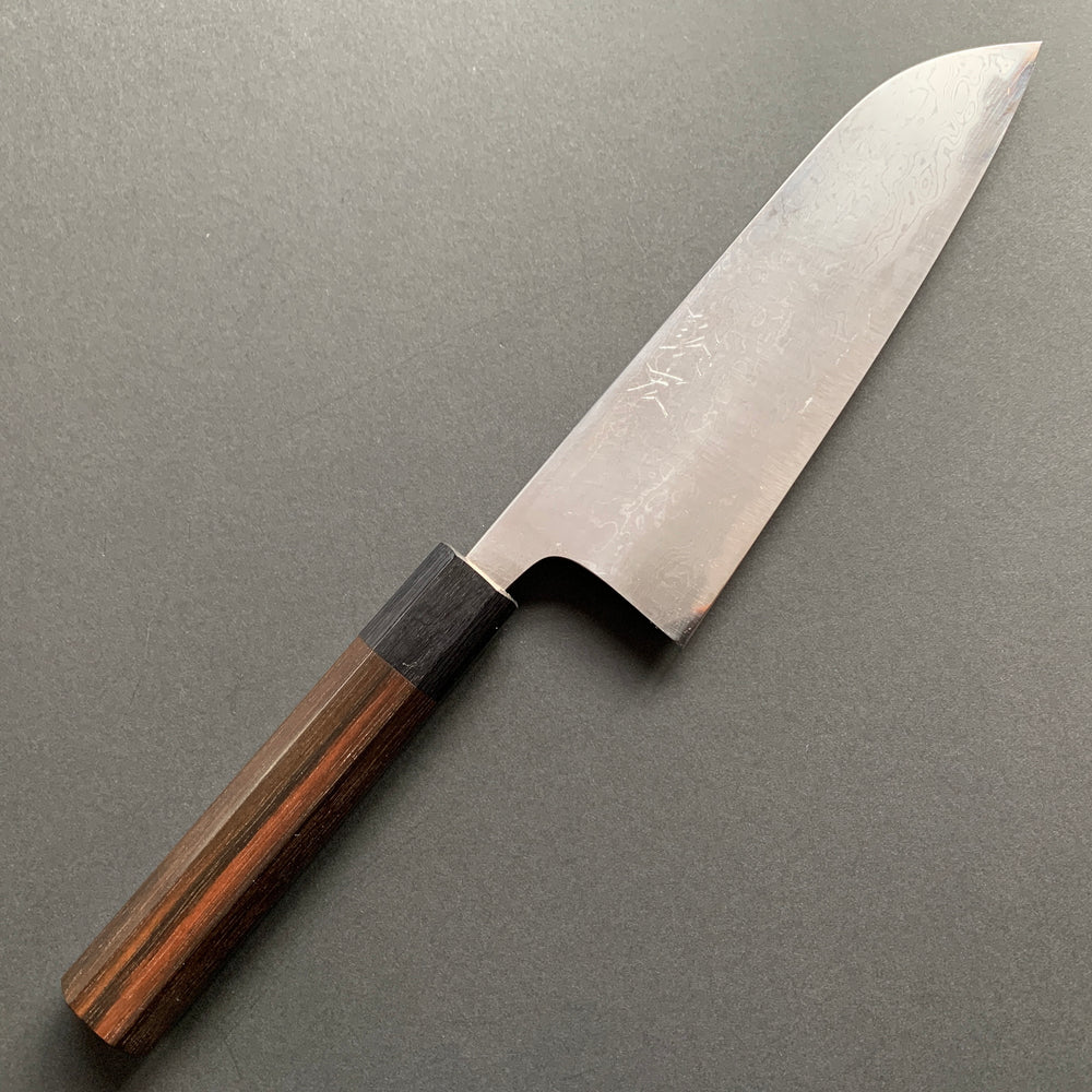 Santoku knife, Aogami 2 with Iron cladding, Damascus finish - Wakui