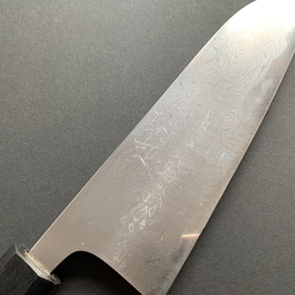 Santoku knife, Aogami 2 with Iron cladding, Damascus finish - Wakui
