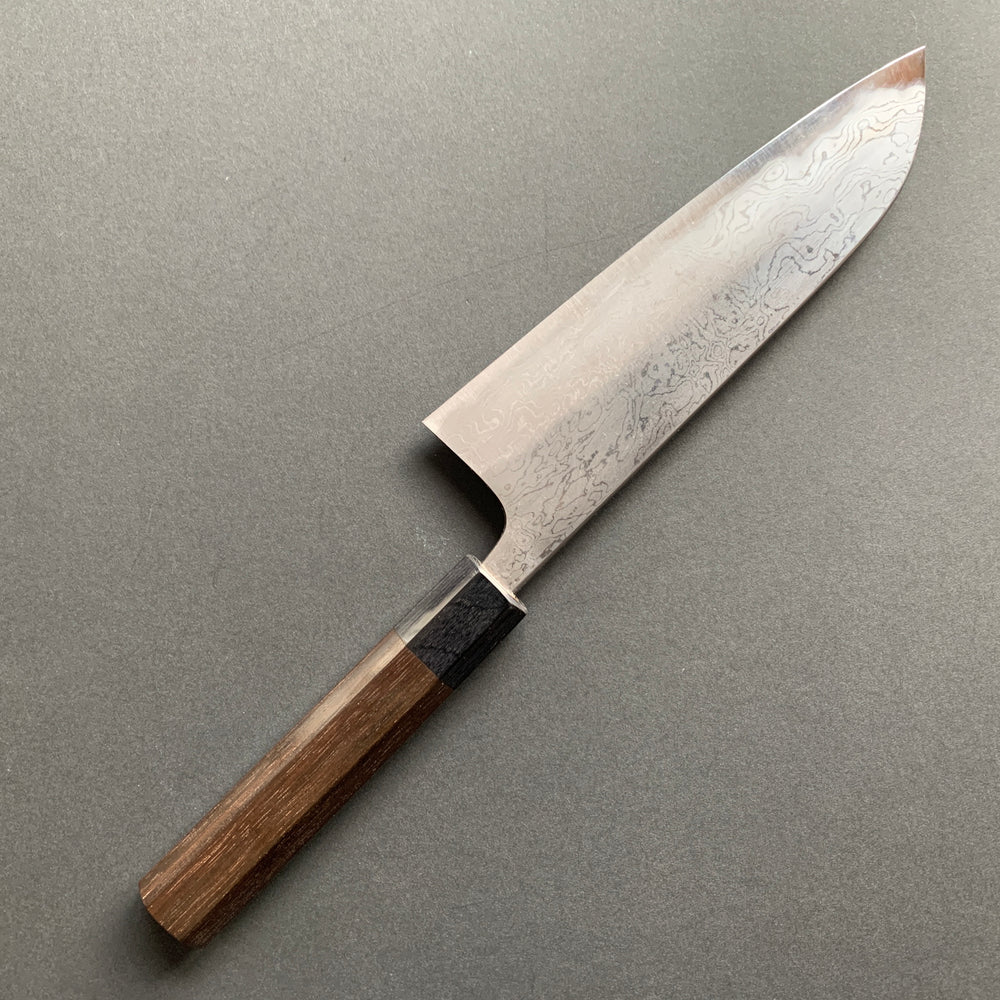 Santoku knife, Aogami 2 with Iron cladding, Damascus finish - Wakui