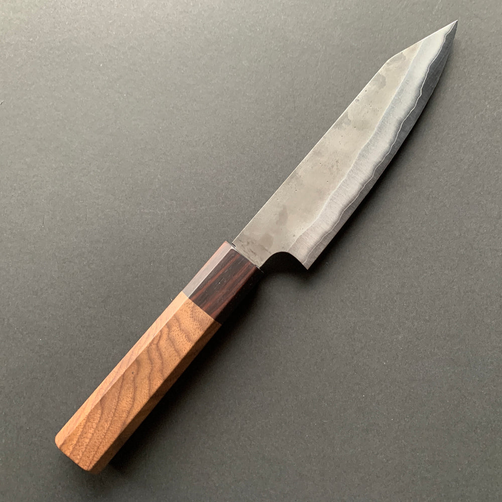 Petty knife, Aogami Super carbon steel with Stainless Steel cladding, Kurouchi finish - Kenshiro Hatono