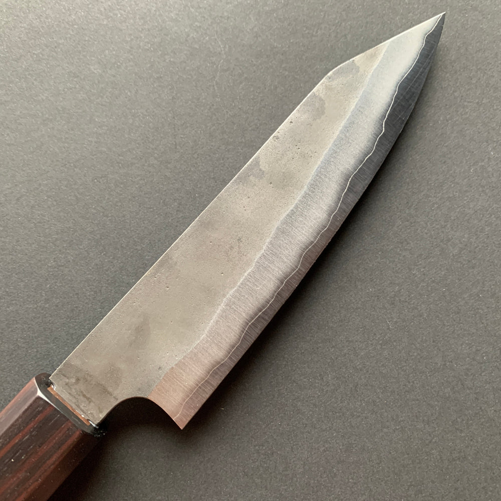 Petty knife, Aogami Super carbon steel with Stainless Steel cladding, Kurouchi finish - Kenshiro Hatono