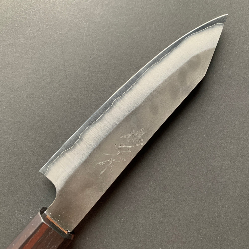 Petty knife, Aogami Super carbon steel with Stainless Steel cladding, Kurouchi finish - Kenshiro Hatono