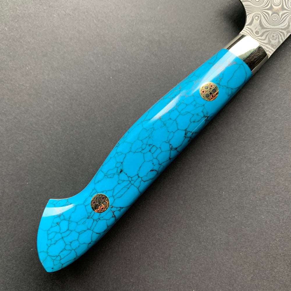 Petty knife, SG2 powder steel, Damascus finish, Western style Turquoise handle - Nigara