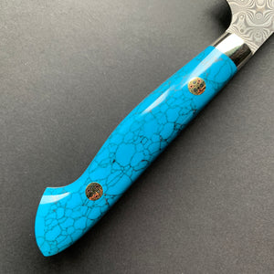 Petty knife, SG2 powder steel, Damascus finish, Western style Turquoise handle - Nigara