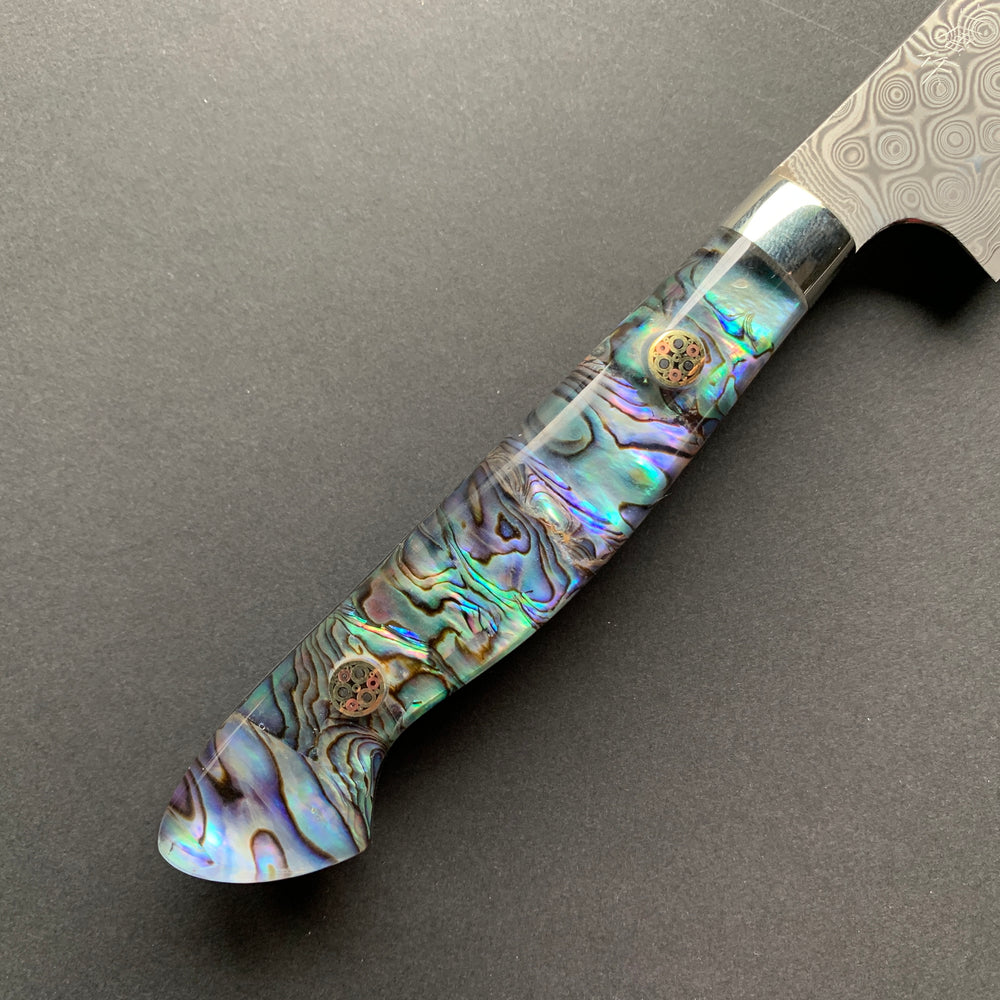 Kiritsuke Petty knife, SG2 powder steel, Damascus finish, Western style Abalone Shell handle - Nigara