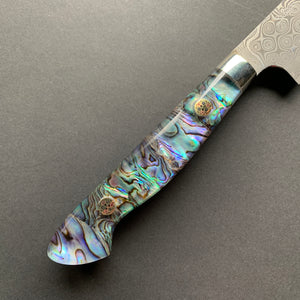 Kiritsuke Petty knife, SG2 powder steel, Damascus finish, Western style Abalone Shell handle - Nigara