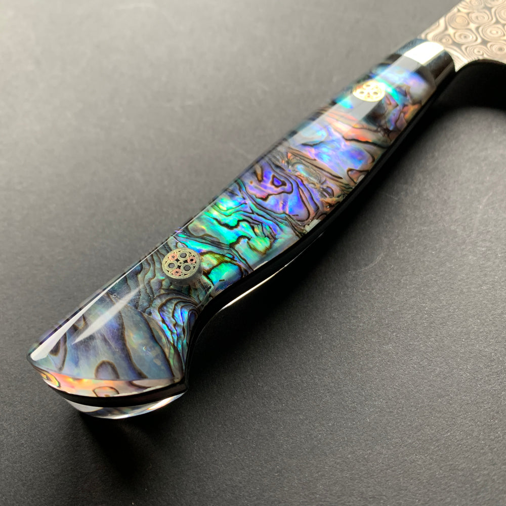 Kiritsuke Petty knife, SG2 powder steel, Damascus finish, Western style Abalone Shell handle - Nigara