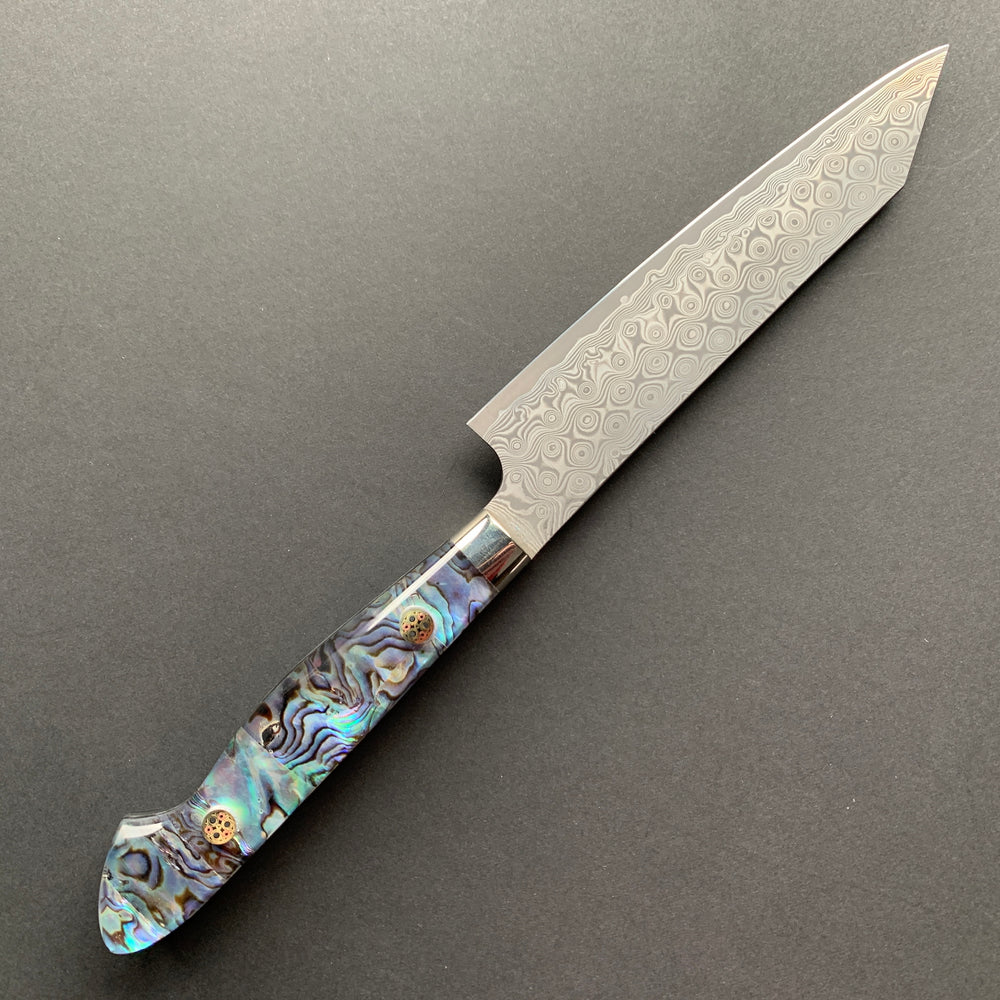Kiritsuke Petty knife, SG2 powder steel, Damascus finish, Western style Abalone Shell handle - Nigara