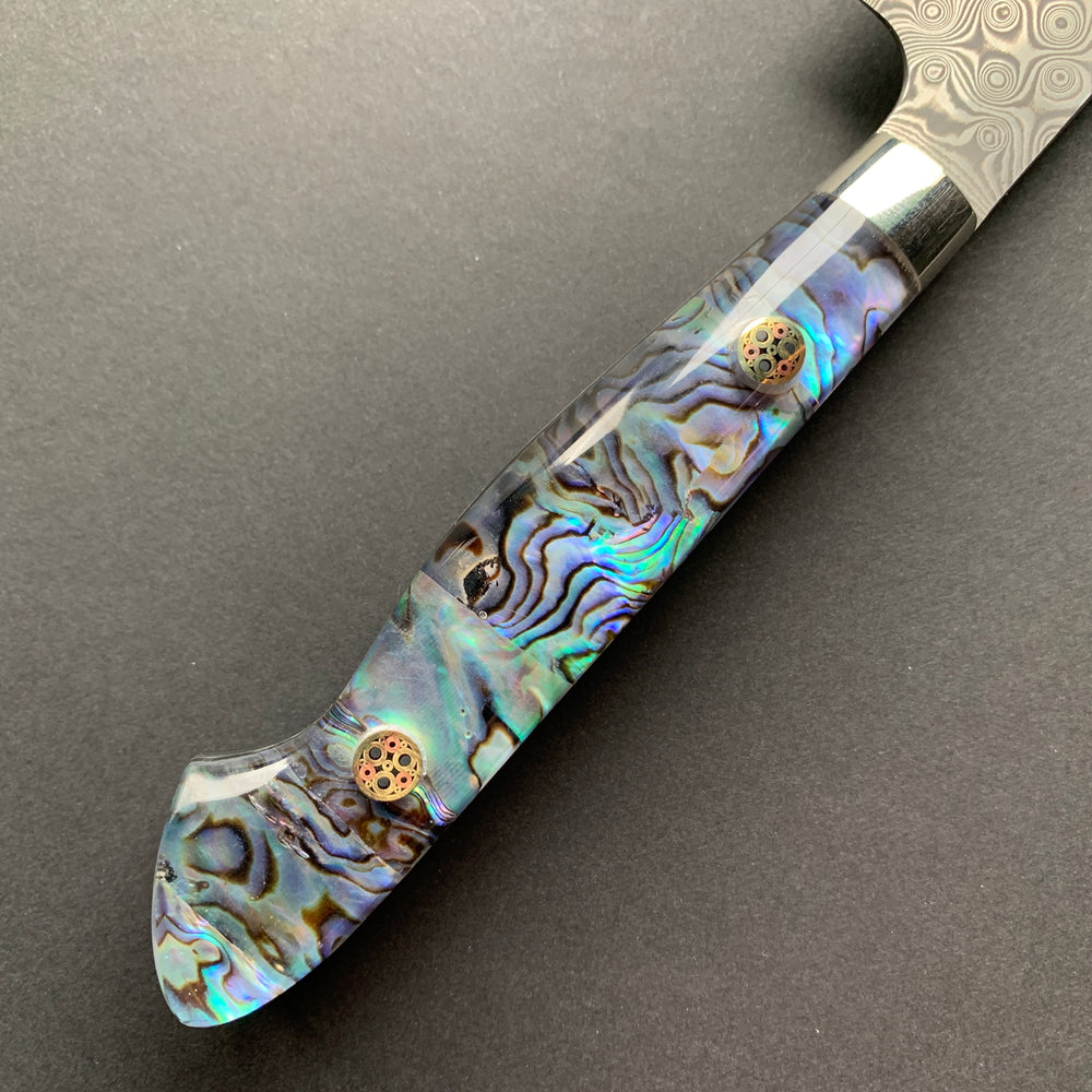Kiritsuke Petty knife, SG2 powder steel, Damascus finish, Western style Abalone Shell handle - Nigara