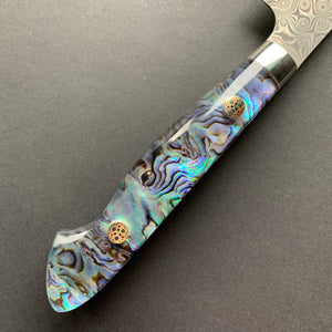 Kiritsuke Petty knife, SG2 powder steel, Damascus finish, Western style Abalone Shell handle - Nigara