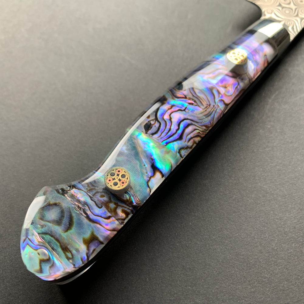 Kiritsuke Petty knife, SG2 powder steel, Damascus finish, Western style Abalone Shell handle - Nigara